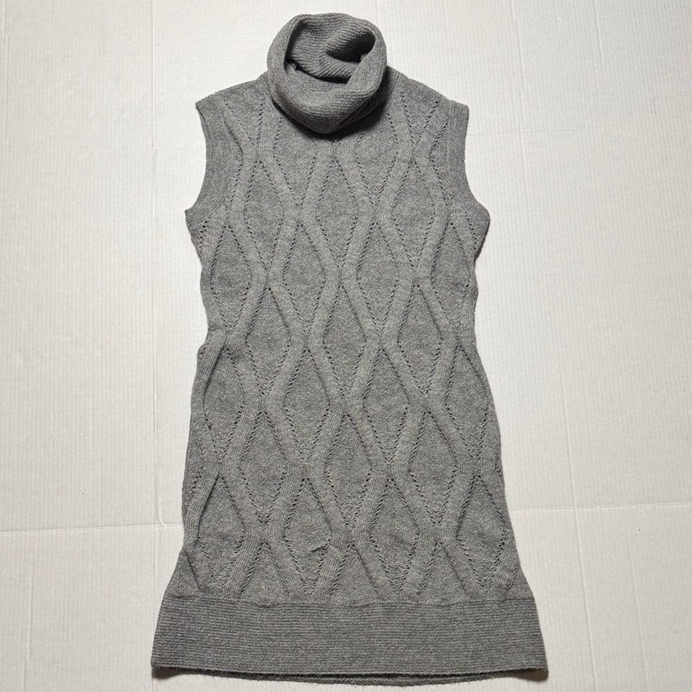 KUNA 100% Alpaca Knit Gray Sleeveless Turtleneck Sweater Dress Midi Comfy Size 1